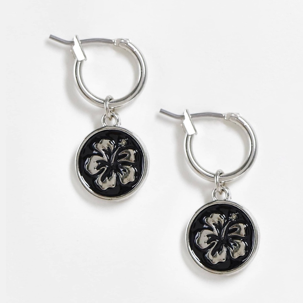 Reclaimed Vintage Inspired hibiscus coin drop earrings